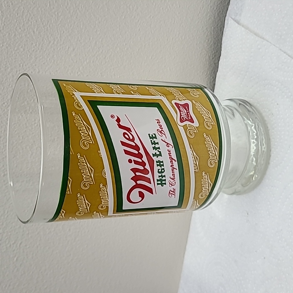 large Vintage Miller High Life glass beer tumbler 6 7/8" tall